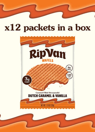 Rip Van Wafels Dutch Caramel & Vanilla Stroopwafels, Healthy Snacks, Non-GMO, Low Calorie, Low Sugar (3g), Office Snacks, Keto Friendly, 12 Count