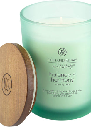 Chesapeake Bay Balance + Harmony Scented Candle Water Lily Pear Fragrance 50 Hours Burn Time Warm & Decorative Soy Wax Blend