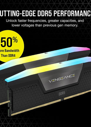 CORSAIR Vengeance RGB DDR5 RAM 32GB (2x16GB) Up to 6400MHz CL36-48-48-104 1.35V Intel XMP 3.0 Desktop Computer Memory - Black (CMH32GX5M2B6400C36)