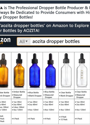 AOZITA 4 Pack, 2 oz Dropper Bottles with 1 Funnel & 4 Labels - Essential Oils Bottles for Health, Personal Care & Beauty - 60ml Thick Dark Amber Glass Tincture Bottles with Eye Droppers, Leakproof