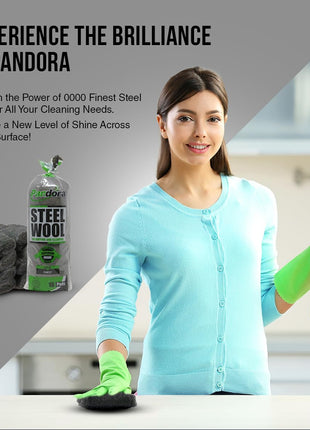 Pandora Steel Wool #0000 - Finest Grade, 16 Pads for Buffing and Cleaning - Quality Metal Strands - Ideal for Windows and Furniture