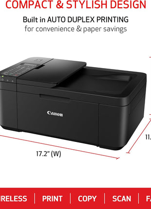 Canon PIXMA TR4720 All-in-One Wireless Printer, Home Use with Auto Document Feeder, Mobile Printing and Built-in Fax, Black | Includes starter ink, phone cable and power cord for printing, scanning and faxing