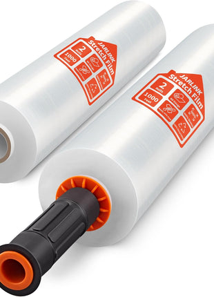JARLINK Stretch Film, 15 Inch x 1000 Feet Shrink Wrap for Pallet Wrap, Industrial Strength Stretch Wrap with Handles, Moving Wrapping Plastic Roll, 60 Gauge, 2 Pack, Clear