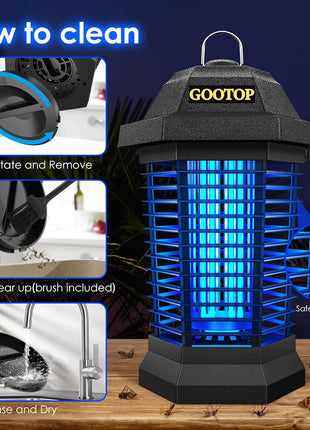 GOOTOP Bug Zapper Outdoor, Mosquito Zapper, 3 Prong Plug in Electric Fly Zapper, Mosquito Killer, Fly Traps, Flying Insects Zapper Indoor Outdoor, 4200V, ABS Plastic Outer (Black)