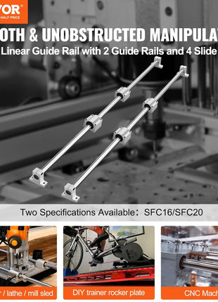 VEVOR Linear Rail Slide SFC20-1000mm 2 PCS 39.4 in/1000mm SFC20 Guide Rails 4 PCS SC20 Slide Blocks 4 PCS Rail Supports Linear Rails and Bearings Kit for Automated Machines CNC DIY Project