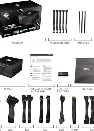 ASRock Steel Legend SL-750G 750W Power Supply ATX3.1 iCOOL Full Modular 10 Years Warranty 135 mm FDB Fan 80 Plus Gold Cybenetics Platinum PCIe5.1 12V-2x6 Cable Japanese Capacitor 5V Boost