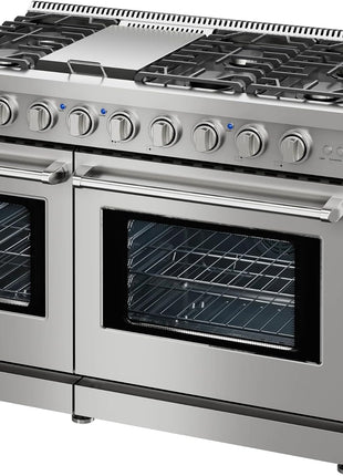 GarveeHome 48 in. 7.0 cu. ft. Full Gas Freestanding Range with 6 Sealed Burner Gas Cooktop & Griddle Cooktop, Cast Iron Grates and Primary Convection Oven in Stainless Steel