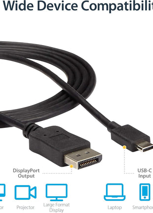 StarTech.com 6ft/1.8m USB C to DisplayPort 1.2 Cable 4K 60Hz - USB-C to DP Adapter HBR2 - USB Type-C DP Alt Mode to DP Monitor Video Cable (CDP2DPMM6B) - Limited stock, see similar item CDP2DP2MBD