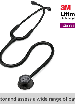 3M Littmann Classic III Monitoring Stethoscope, 5803, More Than 2x as Loud, Weighs Less, Stainless Steel Black Finish Chestpiece, 27 inch Black Tube, Stem and Headset