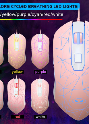 Gaming Keyboard and Mouse Combo, K1 RGB LED Backlit Keyboard with 104 Keys Computer PC Gaming Keyboard for PC/Laptop (Pink)