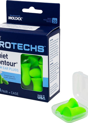 Flents Protechs Quiet Contour Foam Ear Plugs, NRR 33, 10 Pair, Green | Reusable Foam Ear Plugs for Sleeping, Snoring, Loud Noise, Traveling, Concerts, Construction, Studying, Work & Shooting