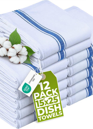 Utopia Towels Blue Dish Towels [12 Pack - 15 x 25 in] 100% Ring Spun Cotton | Highly Absorbent & Reusable Cleaning Bar, Tea, Kitchen and Dishcloths Set - 200 GSM