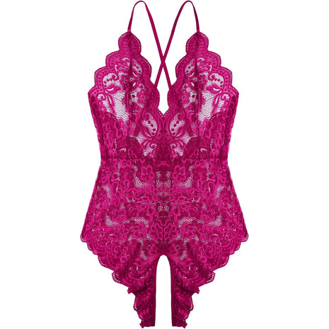 Women One Piece Lingerie Sexy Teddy V Neck Bodysuit Lace Nightie (Green, Medium)