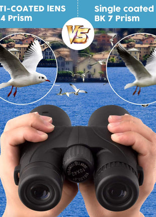 Binoteck 10x42 Binoculars for Adults - Professional HD Roof BAK4 Prism Lens Binoculars for Bird Watching, Hunting, Travel, Sports, Cruise, Concert, with Carrying Bag