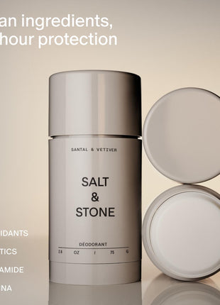 Salt & Stone Aluminum Free Deodorant | Extra Strength 48 Hour Protection for Women & Men | Made with Seaweed Extracts, Niacinamide & Prebiotics | Santal & Vetiver