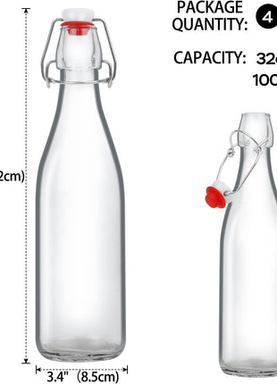 ZEBEIYU 32oz Beer Bottle,Swing Top Glass Kombucha Bottles with Stoppers for Brewing, Beverages, Smoothies, Kefir, Beer, Soda, Juicing, Kombucha, Oil, Water, Milk, Vinegar(4 Pack)