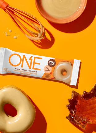 ONE Maple Glazed Doughnut Protein Bars, 20g Protein, Gluten Free, 12 ct | 20g Protein, 1g Sugar, Protein Snack for Breakfast, Workout and Travel, 12 Snack Bars with Whey Protein Isolate