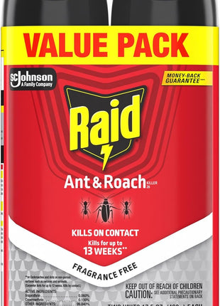 Raid Ant & Roach Killer 26, Fragrance Free Bug Killer for Home Use, Kills Bugs on Contact, 17.5 Oz, 2 Count