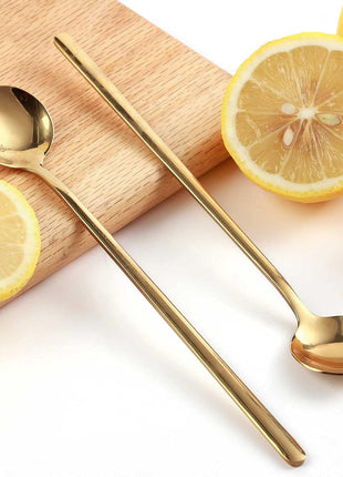 4 PCS 6.7 Inches Coffee Spoons, Stirring Spoons, Tea Spoons Long Handle, Teaspoons, Gold Spoons, Ice Tea Spoons, Long Spoons for Stirring, Espresso Spoons Stainless Steel