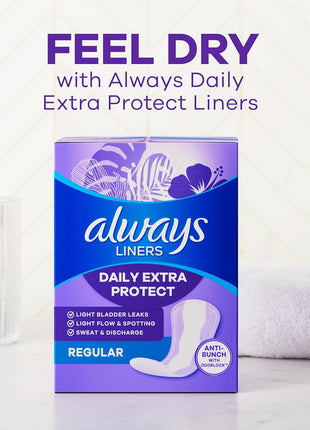 Always Daily Extra Protect Liners, Extra Long Length, Unscented Panty Liners, 116 Count