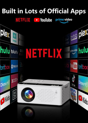 TMY 1080P Mini Projector, Built in Netflix app, 2-way Bluetooth, WiFi6 | Portable home theater, indoor/outdoor movies, Compatible with TV Stick/Roku/Phone/PC/PS/DVD/HDMI/USB