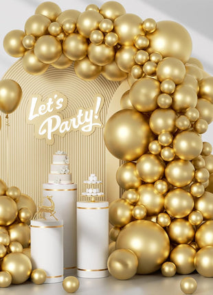 Awenztech 120pcs Metallic Gold Balloon Arch Kit, 18 12 10 5 inch Chrome Gold Latex Balloons Different Sizes Metallic Gold Balloon Garland for Graduation Engagement Wedding Birthday Party Decorations