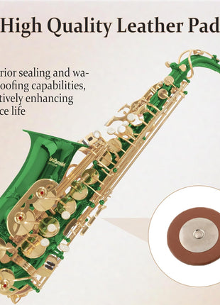 Mendini By Cecilio Alto Saxophone for Beginners, E Flat Tenor Saxophone for Students Musicians with Tuner, Mouthpiece, Case, 10 Reeds, Grease, Cleaning Cloth & Rod, Gloves, Strap, Lesson Book (Green)