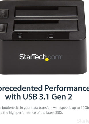 StarTech.com Dual-Bay USB 3.1 to SATA Hard Drive Docking Station, USB 3.1 (10 Gbps), External 2.5/3.5 inch SATA I/II/III, SSD/HDD Docking Station, Hot-Swap Hard Drive Bay, Top-Loading (SDOCK2U313)