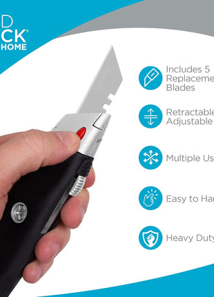 INTERNET'S BEST Premium Utility Knife Set | Retractable Box Cutter with Rubber Handle | Heavy-Duty Cutting for Cardboard, Carpet, Plastic | Retractable Blade | Includes 2 Razor Knives & Extra Blades