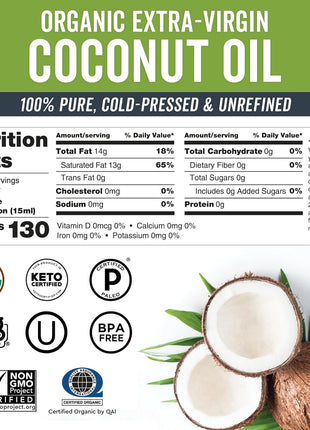Viva Naturals Organic Coconut Oil, 16 fl oz – Unrefined, Cold-Pressed Extra Virgin Coconut Oil, USDA Organic & Non-GMO, Natural Cooking Oil, Hair Oil & Skin Oil