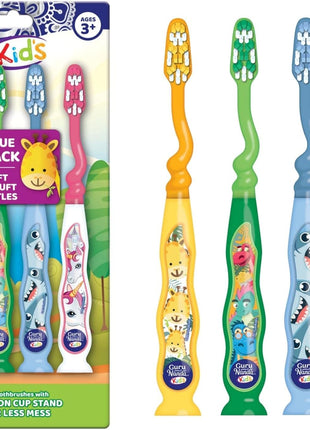 GuruNanda Kids Toothbrush with Suction Cup & Fun Animal Designs   Soft Bristles for Healthy Gums  Non Slippery & Mess Free Toothbrush, 3+ Age  4 Count