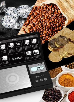 MAxUS Digital Pocket Gram Scale 500g x 0.01g High Precision with Tray, Weighs Small Food, Jewelry, Ounces, Grains, LCD Display, Tare Function