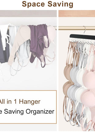 Bra Hanger for Closet, Tank Top Organizer 20 Hooks Capacity Foldable Wood Space Saving Hanger Closet Organizers and Storage for Dorm & Apartment for Tank Top, Hats, Scarf etc.