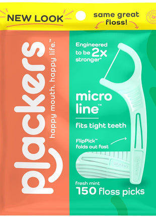 Plackers Micro Line Dental Floss Picks, Fold Out FlipPick, Tuffloss, Easy Storage with Sure Zip Seal, Fresh Mint Flavor, 300 Count