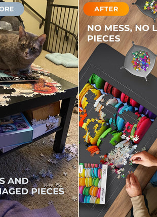 The Original Newverest Jigsaw Puzzle Mat Roll Up, Saver Pad 46" x 26" Portable Keeper Up to 1500 Pieces with Non-Slip Rubber Bottom & Smooth Top + 3 Puzzle Sorting Trays & Travel-Friendly Storage Bag