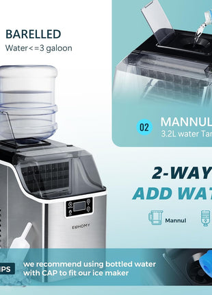 EUHOMY Ice Cube Maker Machine Countertop, 2 Ways to Add Water, 45Lbs/Day 24 Pcs Ready in 13 Mins, Self-Cleaning Portable Compact, with Ice Scoop & Basket, Perfect for Home/Kitchen/Office/Bar