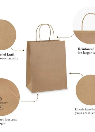 BagDream Gift Bags 8x4.25x10.5 100Pcs Brown Paper Gift Bags with Handles Bulk for Wedding, Party Favor, Grocery, Shopping, Retail, Merchandise Medium Kraft Paper Sacks