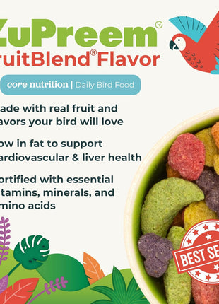 ZuPreem FruitBlend Bird Pellets, Daily Bird Food for Amazon, Cockatoo, Macaw, Core Nutrition for Large Birds, Made in USA, Pellets for Large Birds, Macaw Food (L, 3.5 lbs)