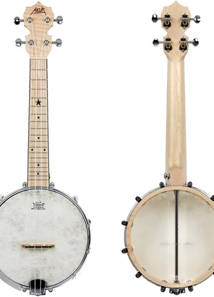 Banjo Ukulele, AKLOT Concert 23 inch Remo Drumhead Open Back Maple Body 15:1 Advanced Tuner with Two Way Truss Rod Gig Bag Tuner String Strap Picks
