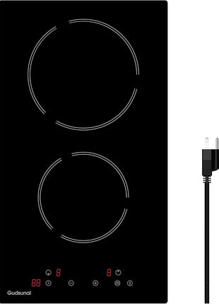 2 Burner Electric Cooktop, 2000 Watt, 110V with Plug | 12 Inch Touch Control Electric Stove Top for Countertop & Built-in Use | Timer, Child Lock, Hot Surface Indicator Included,Matte Black
