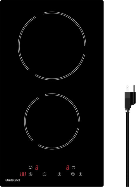 2 Burner Electric Cooktop, 2000 Watt, 110V with Plug | 12 Inch Touch Control Electric Stove Top for Countertop & Built-in Use | Timer, Child Lock, Hot Surface Indicator Included,Matte Black