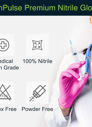 Fuchsia Hot Pink Nitrile Disposable Gloves - 50 Count - 3 Mil Nitrile Gloves Medium - Powder and Latex Free Rubber Gloves - Surgical Medical Exam Gloves - Food Safe Cooking Gloves