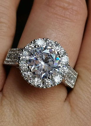 GUIDECUN Halo Art Deco Wedding Engagemen Ring for Women Fashion 925 Sterling Silver Plated Classic Round Cut White AAA Cz Size 6-10 (US Code 6)