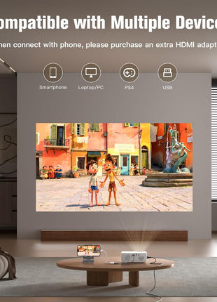 AuKing Projector, 2026 Upgraded Mini Projector, Full HD 1080P Home Theater Video Projector, Compatible with HDMI/USB/Smartphone/TV Box/Laptop (White)