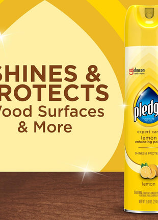 Pledge Enhancing Polish Spray, Wood Furniture & Stainless Steel Polish, Remove Dust and Fingerprints, Fast Shine and Protect, Prevent Scratches & Knicks - Lemon Scent, 9.7oz