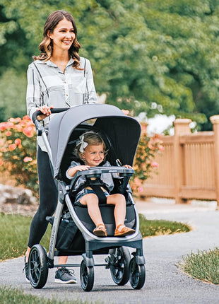 Chicco Bravo Quick-Fold Baby Stroller with One-Hand Compact Fold | Black/Black, removable toddler seat, UPF 50+ canopy, infant car seat compatible, travel stroller, all-wheel suspension
