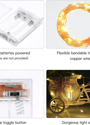 Ariceleo Led Fairy Lights Battery Operated, 1 Pack Mini Battery Powered Copper Wire Starry Fairy Lights for Bedroom, Christmas, Parties, Wedding, Centerpiece, Decoration (5m/16ft Warm White)
