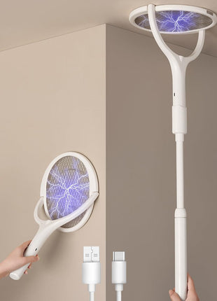 GeckoMan Rotating Head Electric Fly Swatter Racket Rechargeable Bug Zapper Racket Bug Zapper Indoor Fly Zapper Mosquito Zapper Flies Killer for Indoors, with a Telescopic Extension