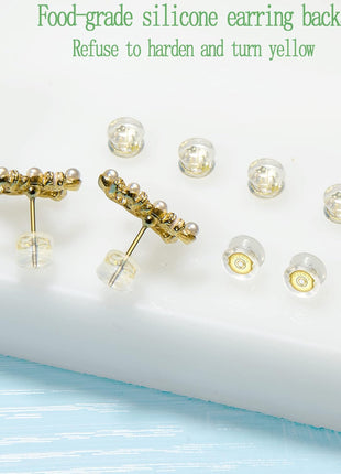 Earring Backs,18K Gold Silicone Earring Backs for Studs/Droopy Ears,Locking Secure Earring Backs for Heavy Earring,No-Irritate Hypoallergenice Soft Clear Earring Backs for Adults