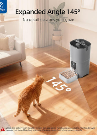 PAPIFEED Automatic Cat Feeder with Camera, 1080P HD & Night Vision, 6L Cat Food Dispenser with App, 5G WiFi Timed Cat Feeder for Dry Food, 2-Way Audio, Smart Pet Feeder for Dog, 1-10 Meals/Day, Grey